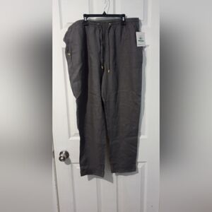 Ellen Tracy Gray Straight Leg Linen Pants